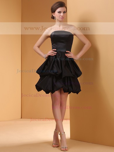 Discount Black Elastic Woven Satin Strapless Pick-Ups Shot Mini Prom Dress #JCD02020064